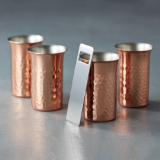 銅製一口ビール4個セット栓抜き付